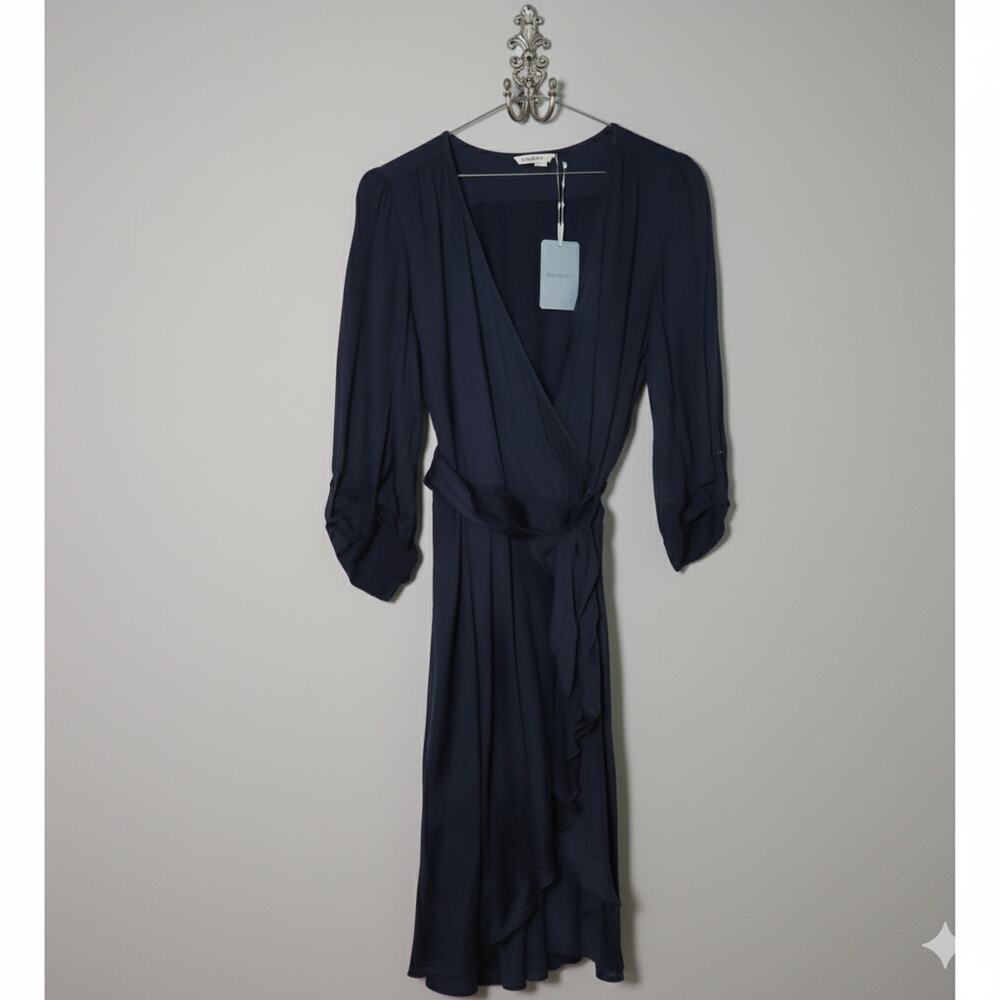 Soaked Studio NWT · XL · Eline Wrap Dress · Viscose Blend · Navy · Puff Sleeve